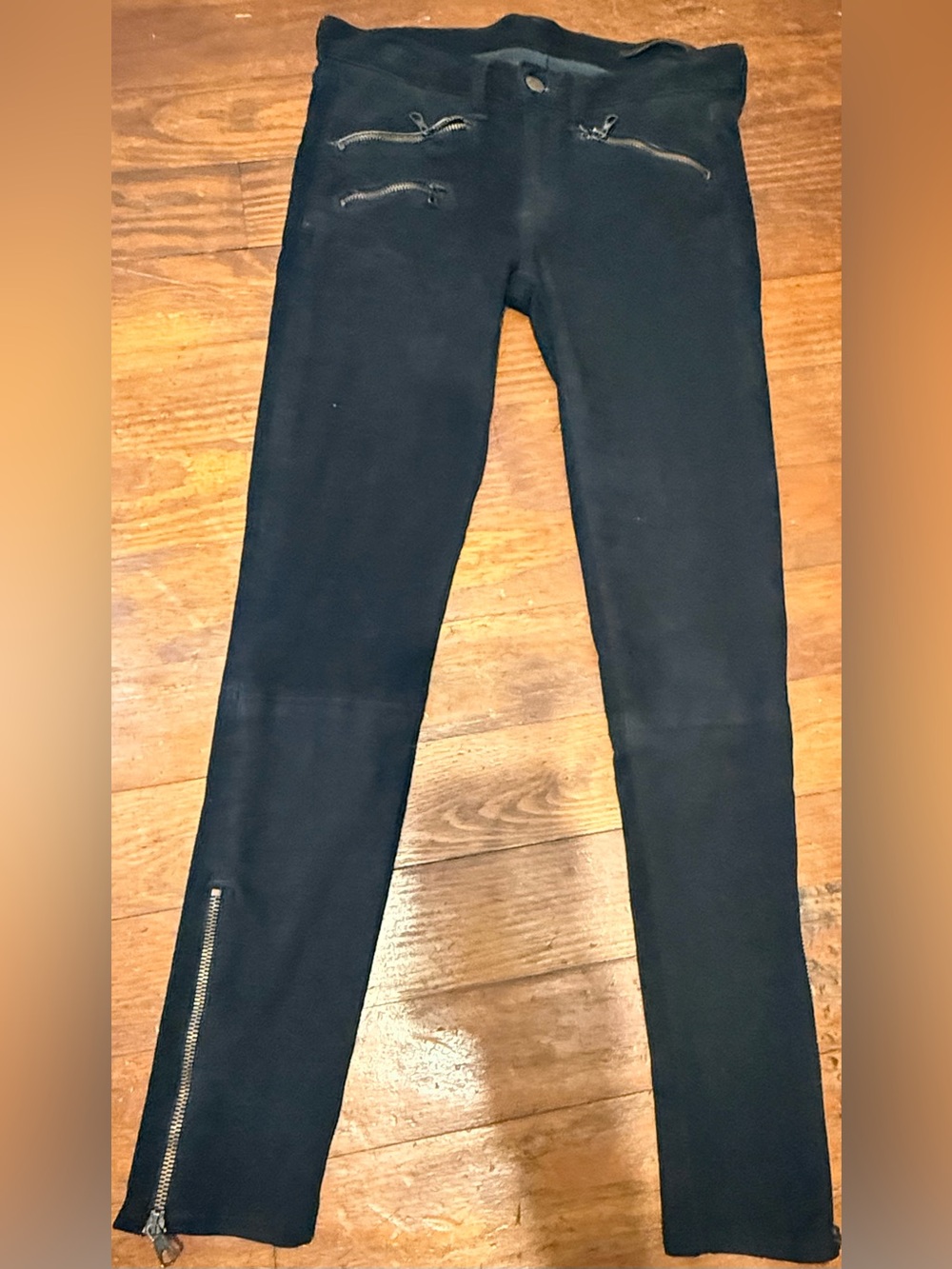 rag & bone Black Straight Leg Pants with Zip Details